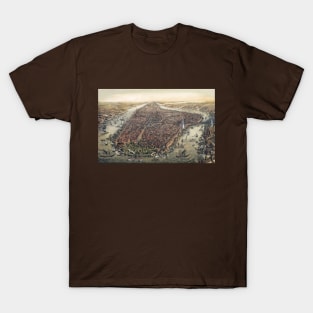 Antique map of New York City with Manhattan and the Brooklyn Bridge T-Shirt